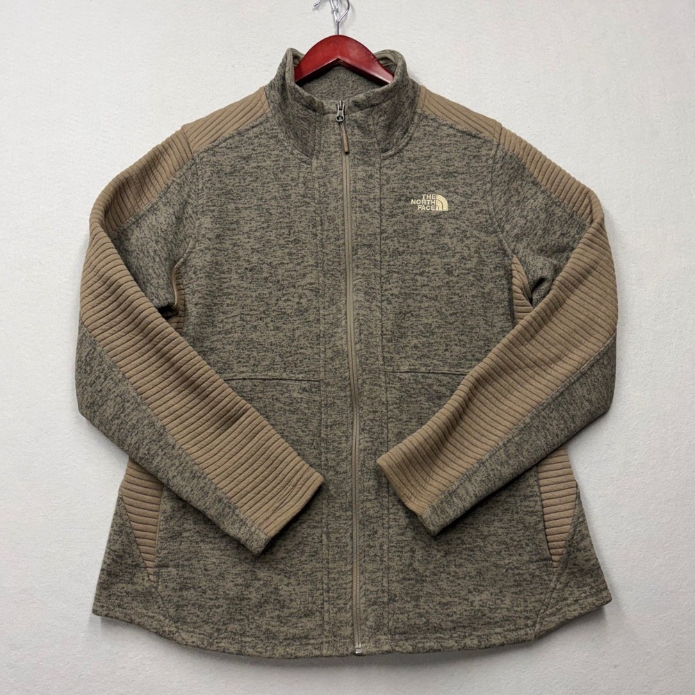 The North Face Fleece Jacket Womens XL Brown NF0A3MEE Ribbed Knit Full Zip